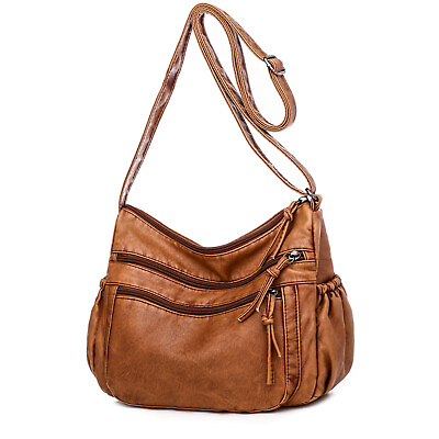Women Vintage Crossbody Shoulder Bag Soft PU Leather Lightweight Handbag Purse