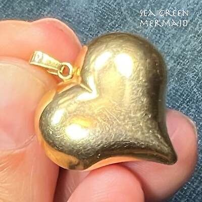 #ad 14k Yellow Gold Sculpted Puffy Full Heart Pendant. 1quot;