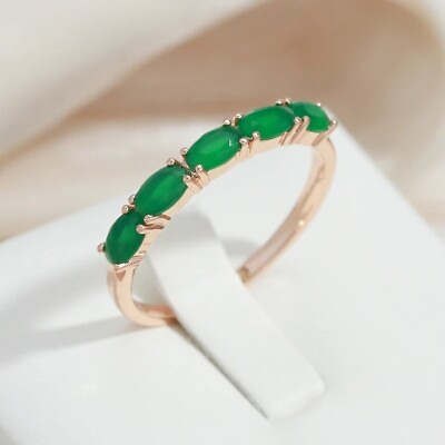 #ad Vintage Dark Green Natural CZ Women girl Ring 585 Rose Gold jewelry gift wedding