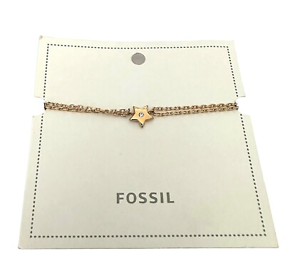 #ad Fossil Slider Bracelet gold color star charm crystal stainless steel