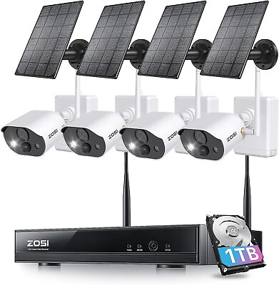 #ad ZOSI 8CH 3MP Solar Powered Battery Wireless Security Camera System 1TB Audio