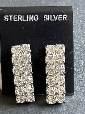 #ad NWT $84 Sterling Silver Rhinestone Dangle Pierced Earrings
