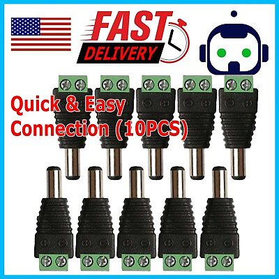 #ad 10 pcs 2.1x5.5mm DC Male Power Jack Connector Plug Adapter for CCTV Camera LED
