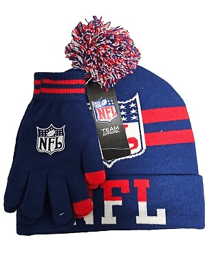 #ad NFL LOGO quot;TEAM APPARELquot; Navy Red amp; White Knit Winter Hat amp; Glove Set NWT
