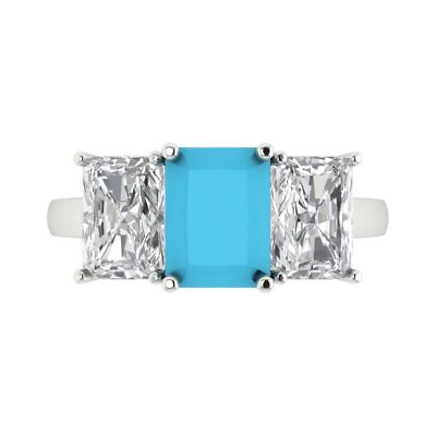 #ad 4.0 Emerald 3 Stone Turquoise Stone Promise Bridal Wedding Ring 14k White Gold