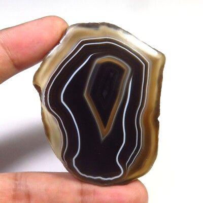 #ad Slice Agate Black Geode Smooth Gemstone 160Cts 59x46mm Natural Cabochon SCL 1571