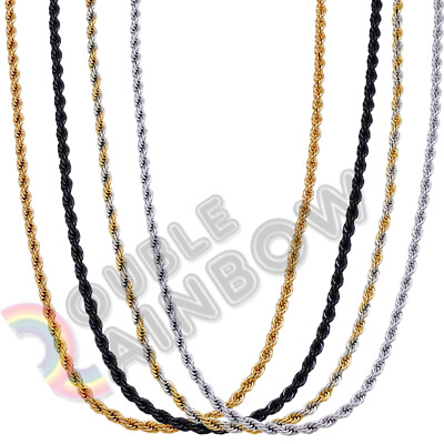 #ad Men Stainless Steel Gold Silver Black Plated 2mm 3mm 4mm 5mm Rope Necklace Chain