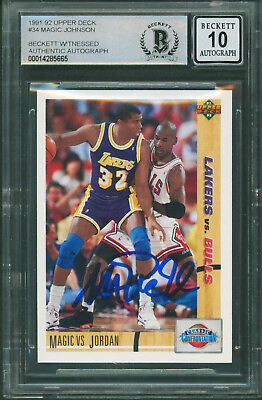 Lakers Magic Johnson Signed 1991 Upper Deck #34 Card Auto 10 BAS Slabbed
