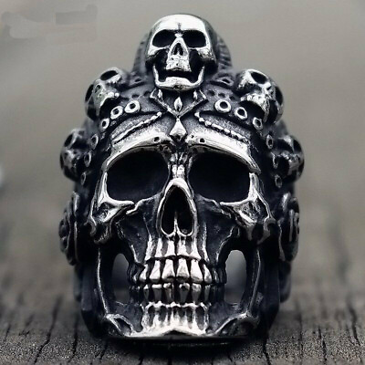 #ad Stainless Steel Big Mens Gothic Biker Skull Ring For Men Silver Size 7 15 Gift