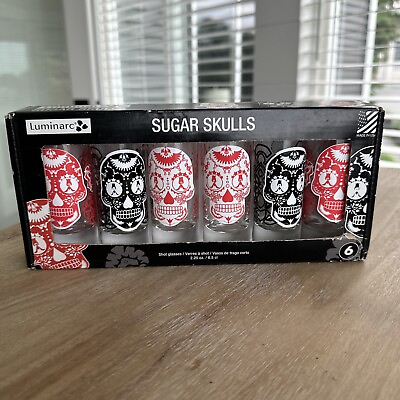 #ad #ad 6 Sugar Skull Glasses In Original Box The Day of the Dead Shot Glasses Luminarc