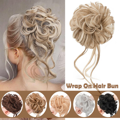 #ad Long Messy Bun Scrunchie Hair Piece False Updo Cover Hair Extension Curly Thick