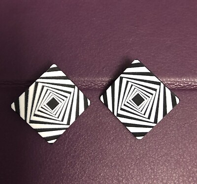 #ad Big Black amp; White Geometric Rhombus Stud Earrings