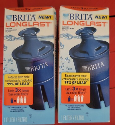 New Brita Longlast Water Replacement Filters for Pitchers Dispensers 2 PCS