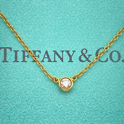 #ad Tiffany amp; Co. by the Yard 1P Diamond Necklace 16quot; Yellow Gold K18 750 1.9g