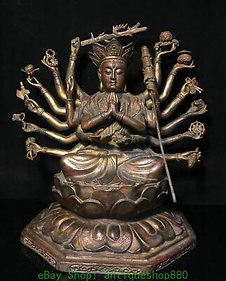 #ad 11#x27;#x27; Old Chinese Bronze Buddhism 18 Hands Maha Cundi Mother Buddha Statue