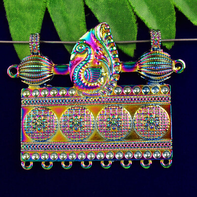#ad 67x55x5mm Rainbow Plated Tibetan Silver Peacock Pendant Bead Q02509