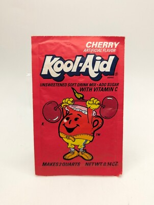 #ad Vintage Cherry 5 Oz Kool Aid packet unopened Cherry Red Lifting Weights