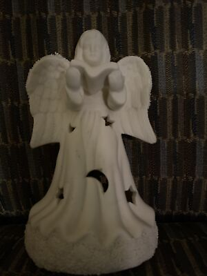 #ad #ad Ceramic Angel Reading Star Cutouts Luminary Tea Light Holder 6quot; Christmas