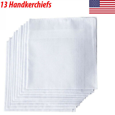 13 Pcs White Cotton Men Handkerchiefs Hanky Pocket Square Hankie Lot Set Vintage