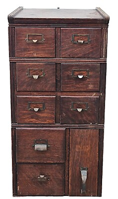 #ad Antique OAK YAWMAN amp; ERBE 9 Drawer Cabinet Library Card File Apothecary 8.5of10