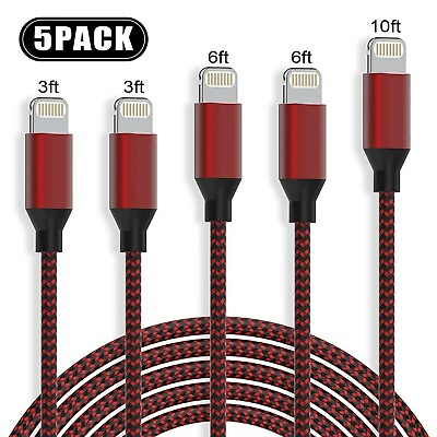 5 Pack Fast Charger USB Cable For iPhone 6 7 8Plus iPhone XR Xs Max 11 12 13 Pro