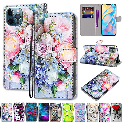 For iPhone 13 14 Pro Max 12 11 7 8 SE Magnetic Leather Pattern Wallet Case Cover