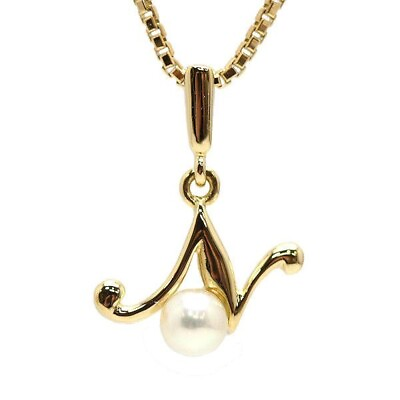 #ad MIKIMOTO Mikimoto initial N necklace pearl K18 gold used pendant jewelry