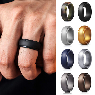 Flexible Silicone Ring Men Women Rubber Wedding Band Soft Band Ring Size 7 12#
