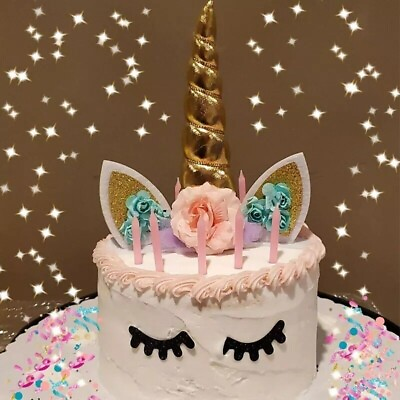 #ad 3D Unicorn Cake Topper Birthday Party Cake Decoration Topper Ears Eyelash Child