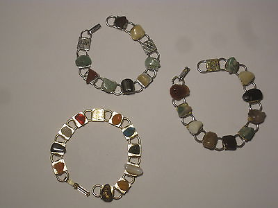 #ad 3 polished stone bracelet bracelets jewelry stone ring clasp *missing stones