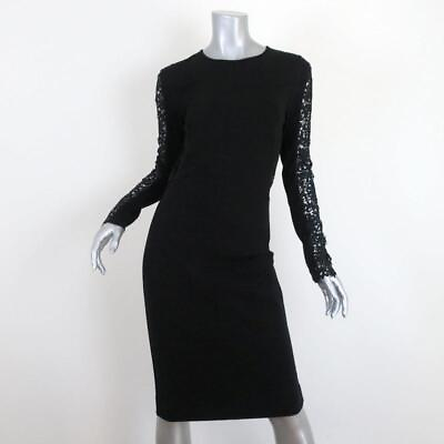 #ad Stella McCartney Dress Black Lace Paneled Jersey Size 42 Long Sleeve Sheath