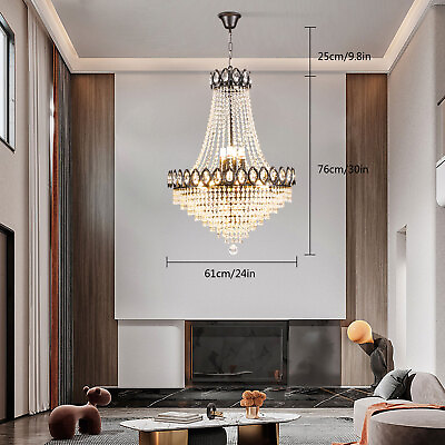#ad Luxury Crystal Chandelier Pendant Lamp Hanging Light Dimmable Height Adjustable