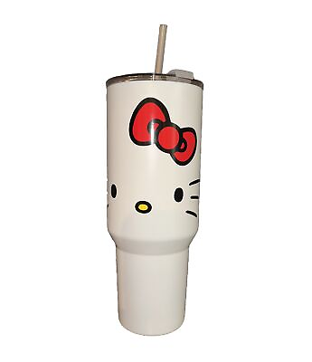 #ad Hello Kitty Sanrio Tumbler Cup Black Handle Straw Flip Top Lid