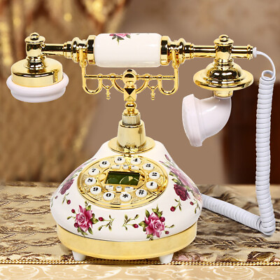 Home Vintage Antique Phone Handset Old European Style Rotary Dial Phone White