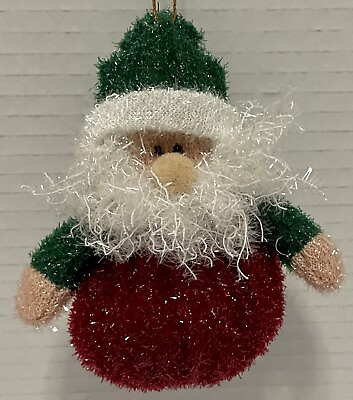 #ad Santa Claus Red amp; Green Striped Plush Sparkly Christmas Tree Ornament 4.5”L