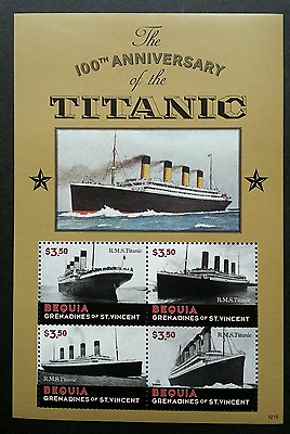 St. Vincent 100 Years Of Titanic 2012 Sinking Ship Transport sheetlet A MNH
