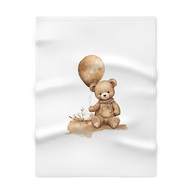 #ad Brown Teddy Bear With Balloon Soft Fleece Baby Blanket