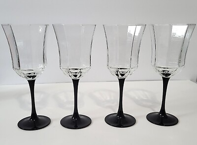 #ad Set of 4 Luminarc France Crystal Black Stemed Octime Wine Glasses