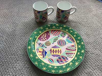 #ad Essex Collection Kaleidoscope Plate 2 Coffee Mugs Christmas Holiday Ornaments