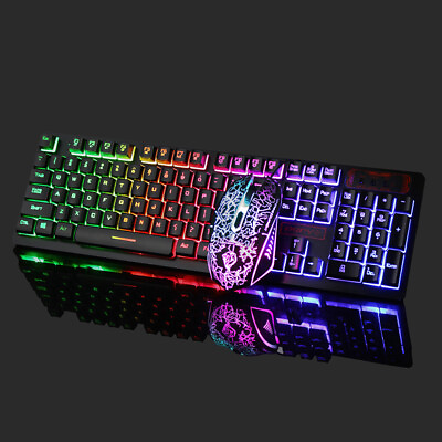 Rainbow LED Gaming Keyboard and Mouse Set Multi Colored Backlight Mouse