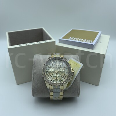 #ad Michael Kors MK6157 Wren 42mm Gold Tone Crystal Chronograph Quartz Women#x27;s Watch