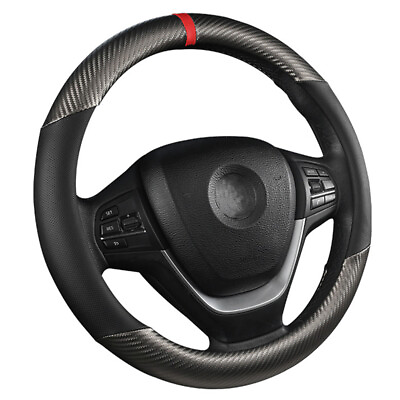 #ad Carbon Fiber Black Leather Car Steering Wheel Cover Anti slip Car Accessories US