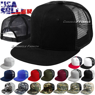 Trucker Hat Mesh Baseball Cap Snapback Adjustable Blank Solid Flat Hip Hop Men