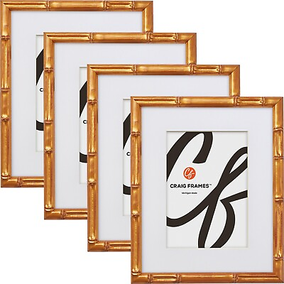 #ad #ad Vintage Bamboo Gold Picture Frames 0.625quot; Wide With a Single White Mat 4 Pack