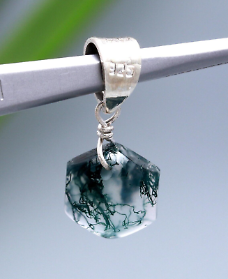 #ad Green Moss Agate 925 Sterling Silver Natural Pendant Gift For Wife