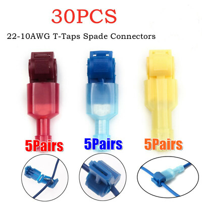 #ad 30X Quick Splice Lock Wire T Tap Electrical Cable Crimp Terminals Connectors Kit