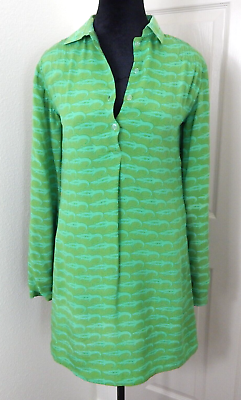 #ad Sheridan French Dress Women Size 2 Green Alligator Silk Lined Tunic Dress L S