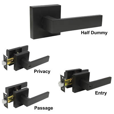 #ad Black Square Lever Door Handle Knob Keyed Entry Keyless Privacy Passage Lockset
