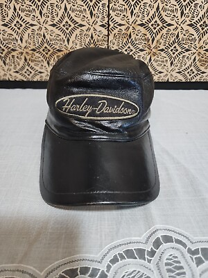 #ad Harley Davidson Mens Embroidered Leather Biker Cap Size XLarge EUC Priority Ship