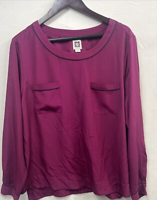 #ad Anne Klein Womens Blouse Size XL CHEST Pocket ROUND NECK LONG Sleeve TUNIC